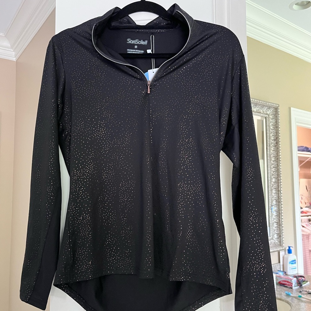 Black Fitted Asymmetrical Polo Long Sleeve Top